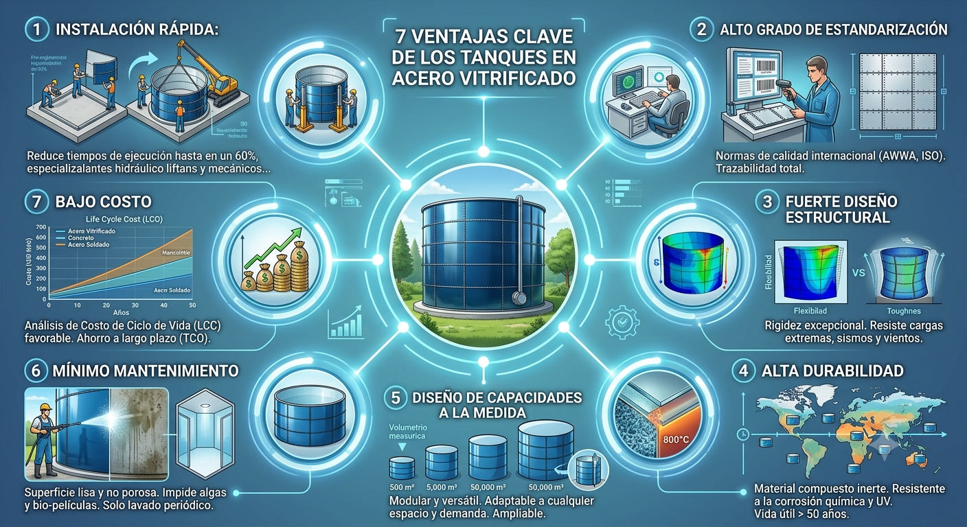Siete ventajas clave de los tanques en acero vitrificado