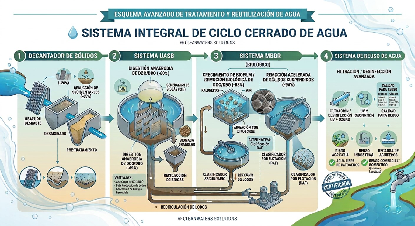 Esquema avanzado de tratamiento y reutilización de agua